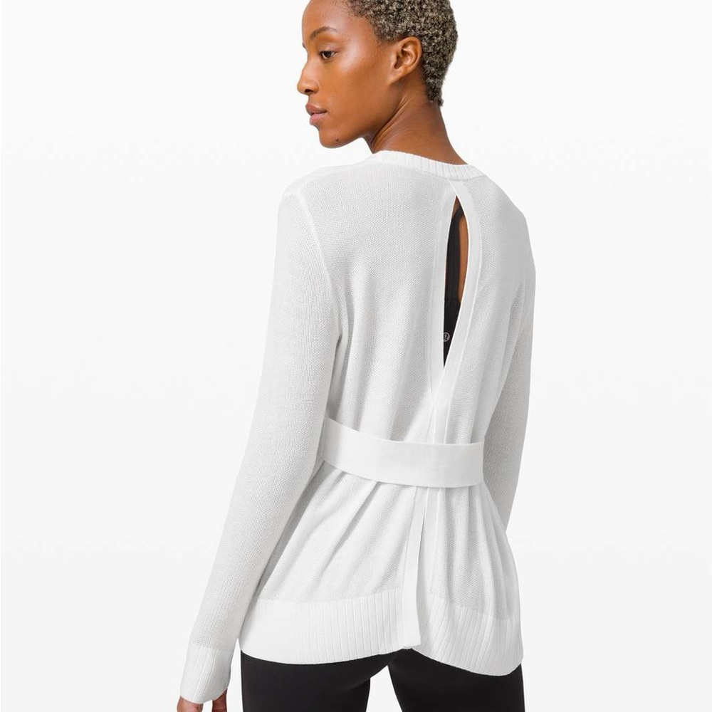 Lululemon Sincerely Yours Sweater knit ribbed White cashmere crewneck open back
